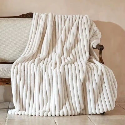 Striped Rabbit Hair Covered Blanket